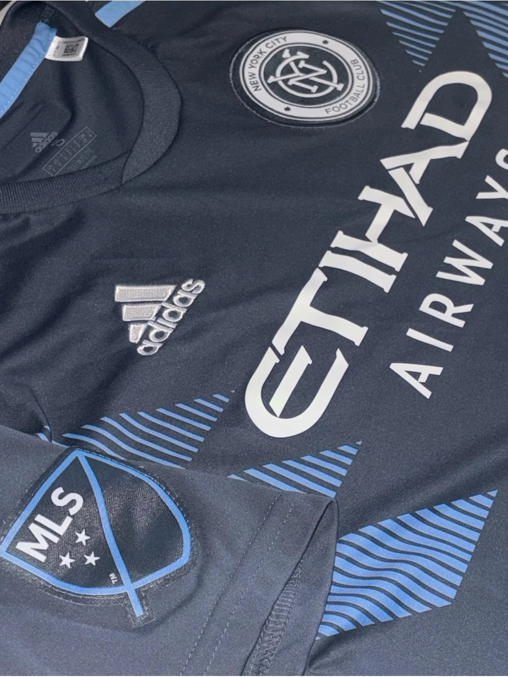 adidas Black and Sky Blue NYCFC Men's Soccer Jersey